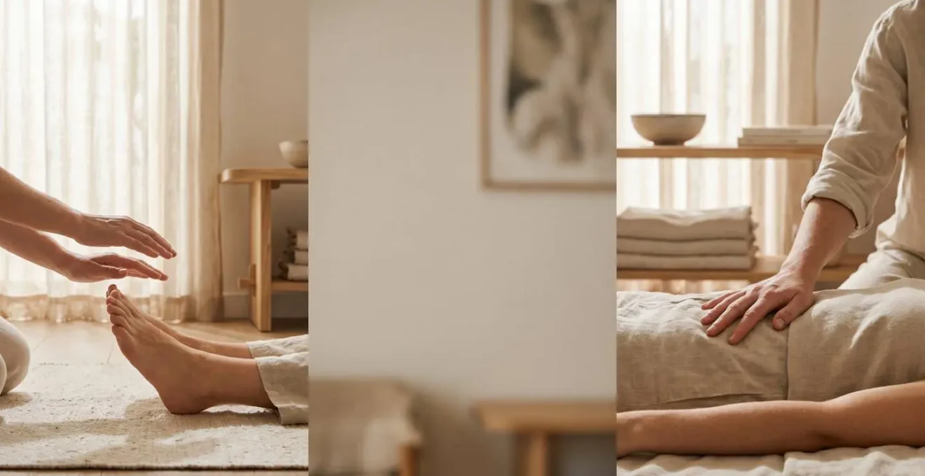 Deux mains superposees symbolisant le choix entre le toucher de la reflexologie et la pratique de l'acupuncture