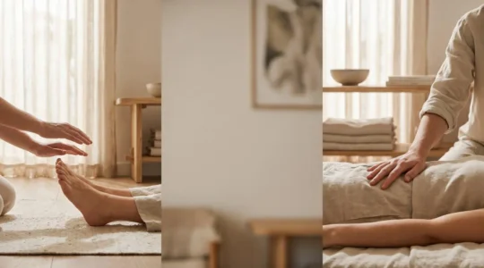 Deux mains superposees symbolisant le choix entre le toucher de la reflexologie et la pratique de l'acupuncture
