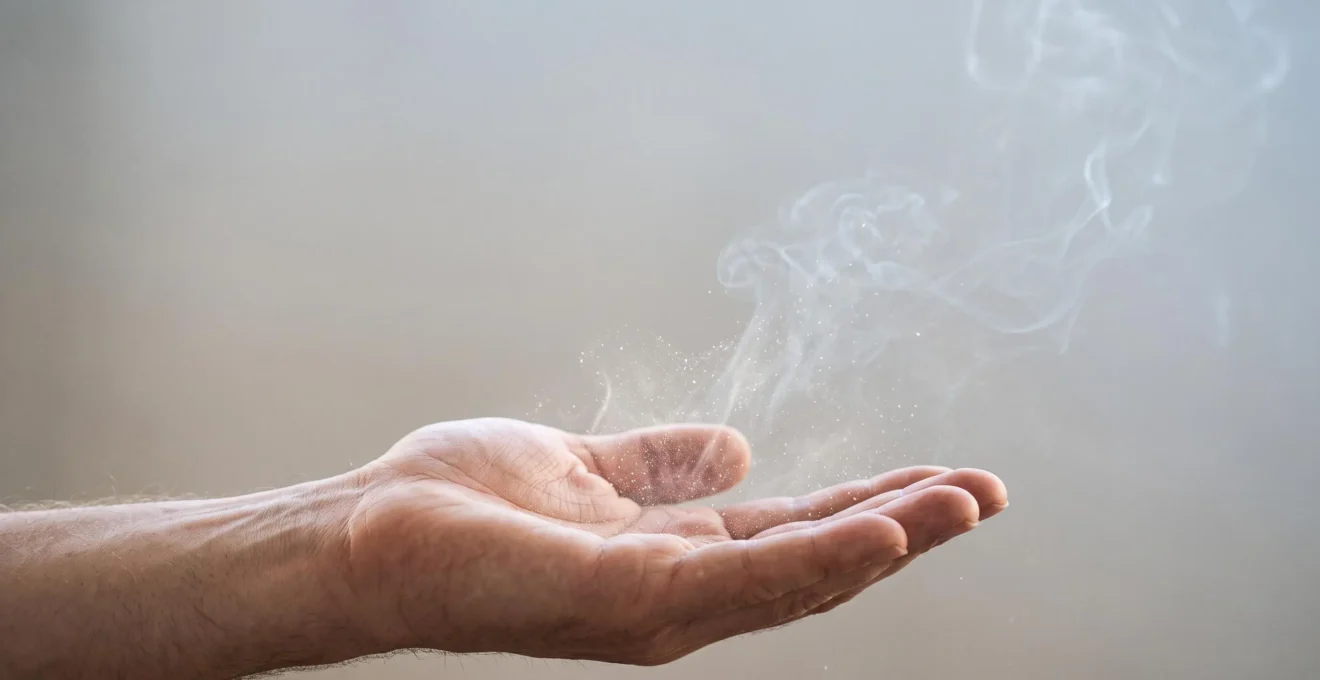 Main ouverte laissant s'échapper des particules de lumière, symbolisant le vidage de la charge mentale