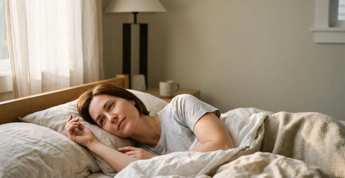 Personne se réveillant paisiblement dans une lumière douce du matin, symbole d'un sommeil enfin réparateur